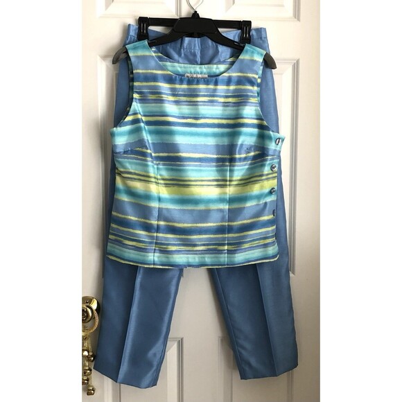 DRESSBARN WOMEN'S SUIT PANTS SIZE 10 BLOUSE TOP MULTICOLOR SLEEVELESS BUTTONS - Picture 1 of 9